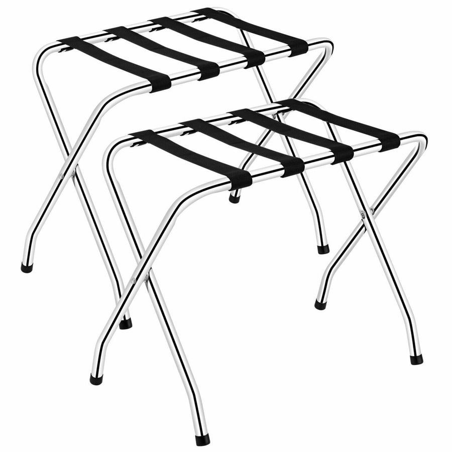 Folding Luggage Rack Chromed Metal Suitcase Holder Shelf for Home Hotel Image 1