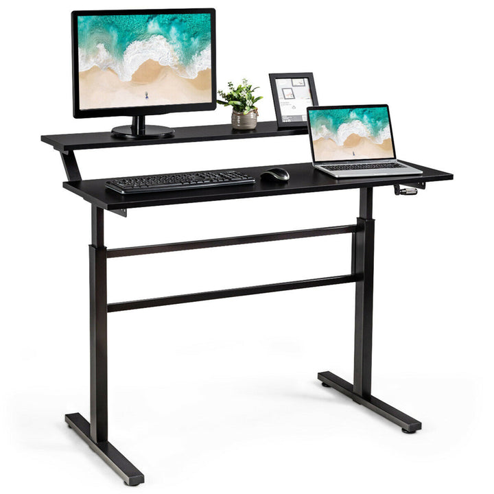 Standing Desk Crank Adjustable Sit to Stand Workstation with Monitor Shelf Image 4