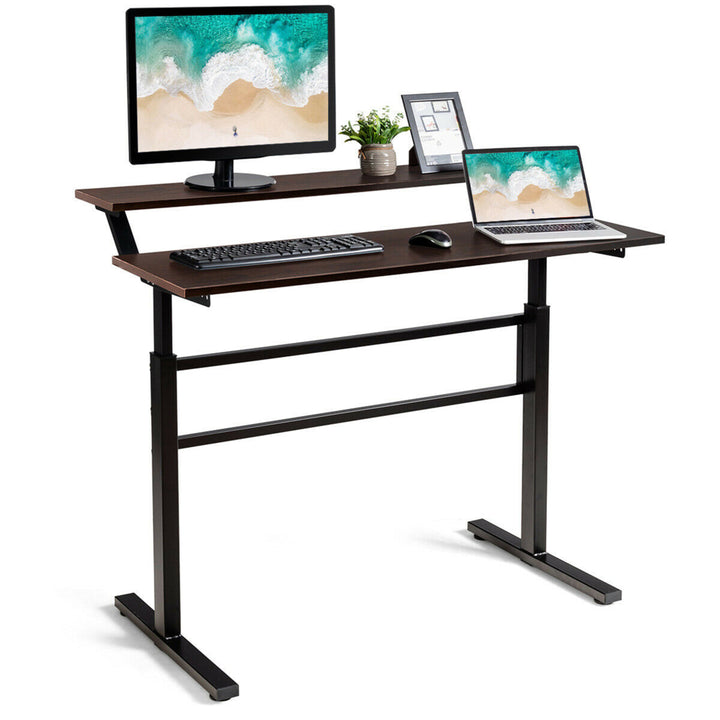 Standing Desk Crank Adjustable Sit to Stand Workstation with Monitor Shelf Image 5