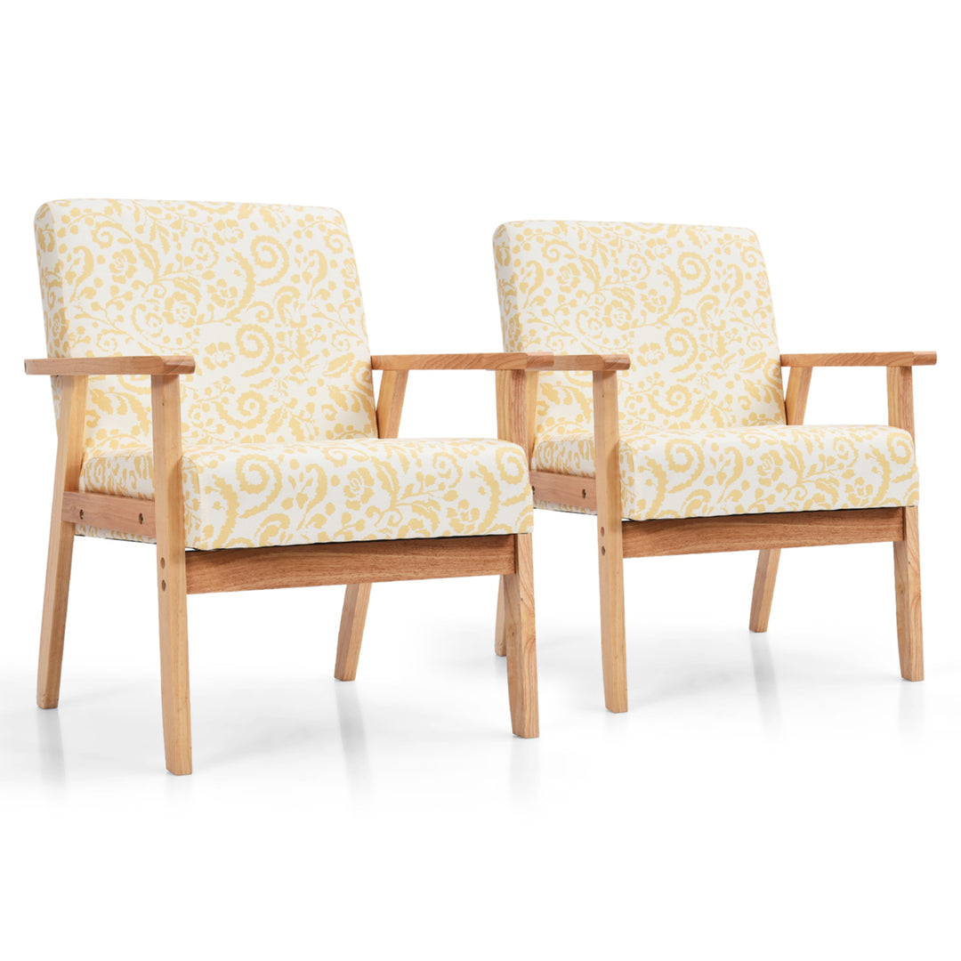 2PCS Accent Armchair Upholstered Chair Home Office w/ Wooden Frame White/Blue/Yellow Image 4