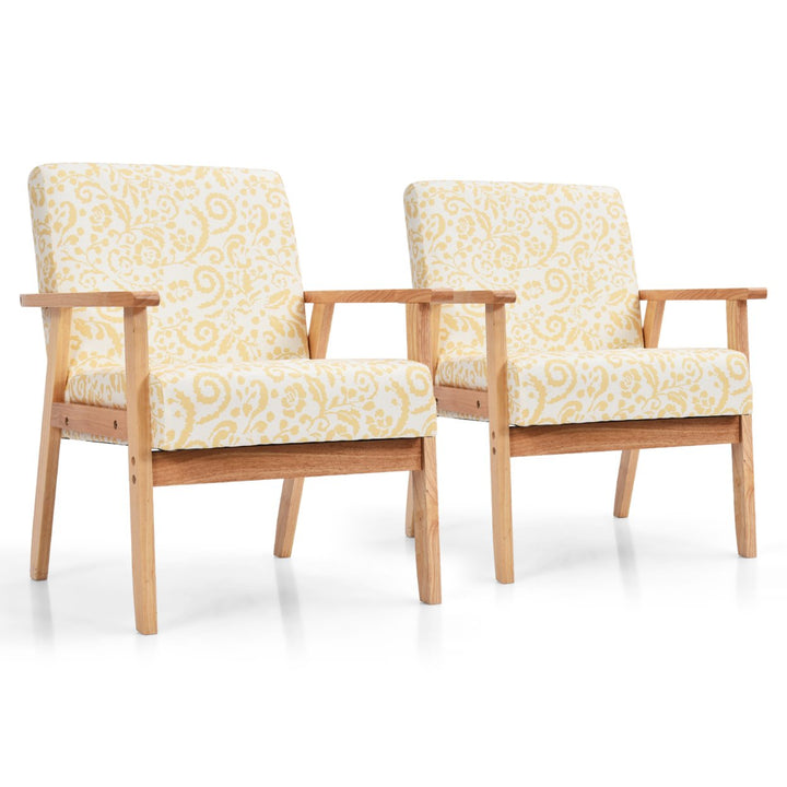 2PCS Accent Armchair Upholstered Chair Home Office w/ Wooden Frame White/Blue/Yellow Image 1