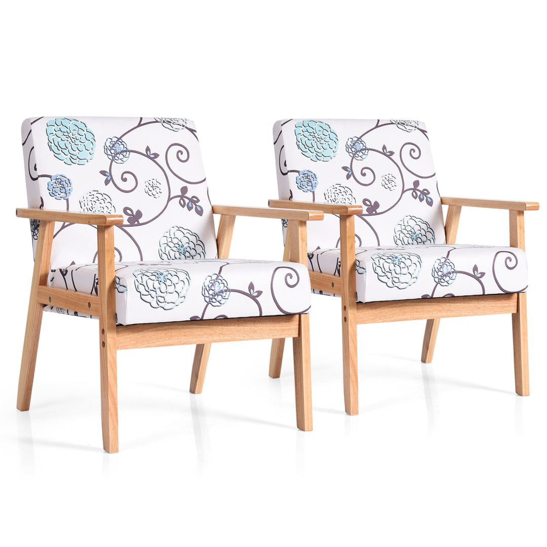 2PCS Accent Armchair Upholstered Chair Home Office w/ Wooden Frame White/Blue/Yellow Image 5