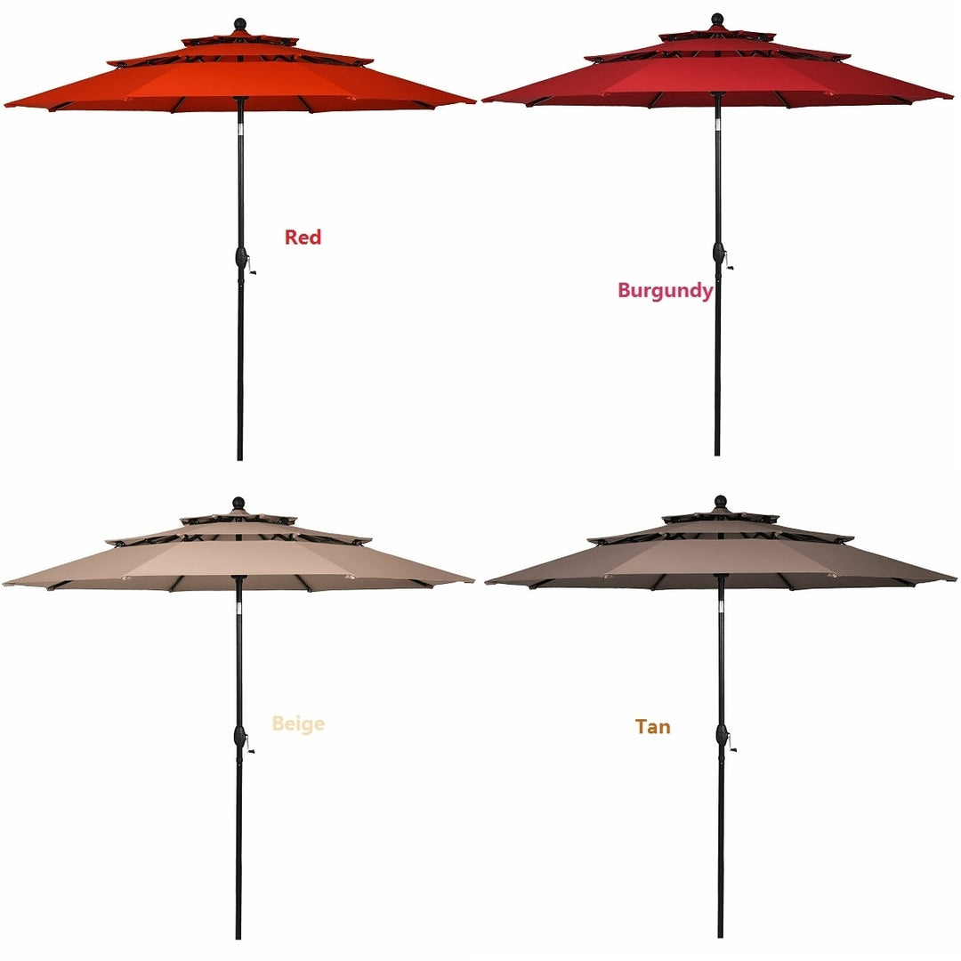 10ft 3 Tier Patio Market Umbrella Aluminum Sunshade Shelter Double Vented Image 1