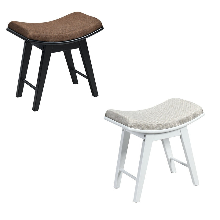 Vanity Stool Modern Dressing Makeup Stool w/ Concave Seat Rubberwood Legs Black/ White Image 1