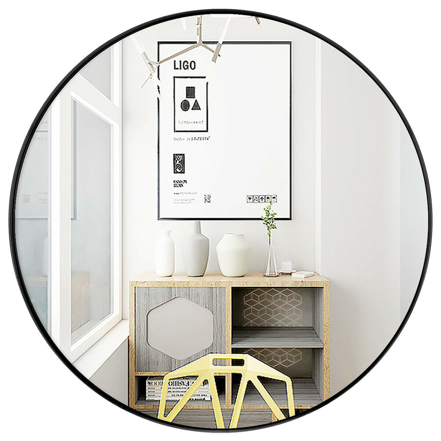 27.5 Modern Metal Wall-Mounted Round Mirror for Bathroom Entryway Black Image 1