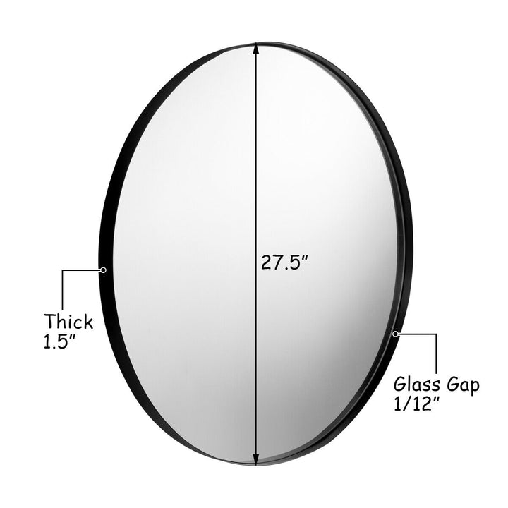 27.5 Modern Metal Wall-Mounted Round Mirror for Bathroom Entryway Black Image 2