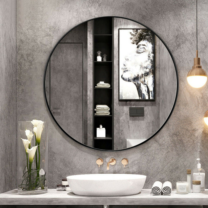 27.5 Modern Metal Wall-Mounted Round Mirror for Bathroom Entryway Black Image 3