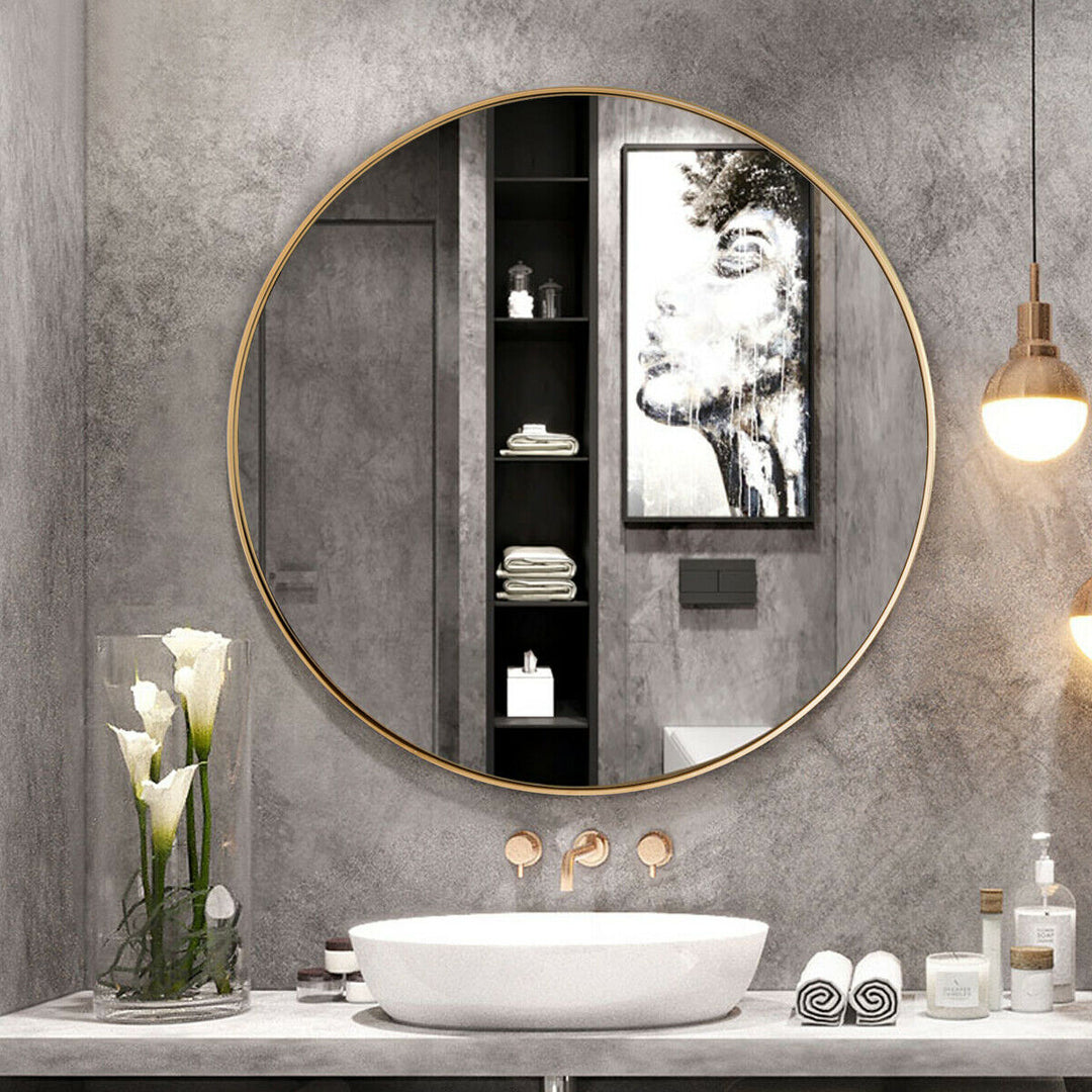 27.5 Modern Metal Wall-Mounted Round Mirror for Bathroom Entryway Gold Image 3