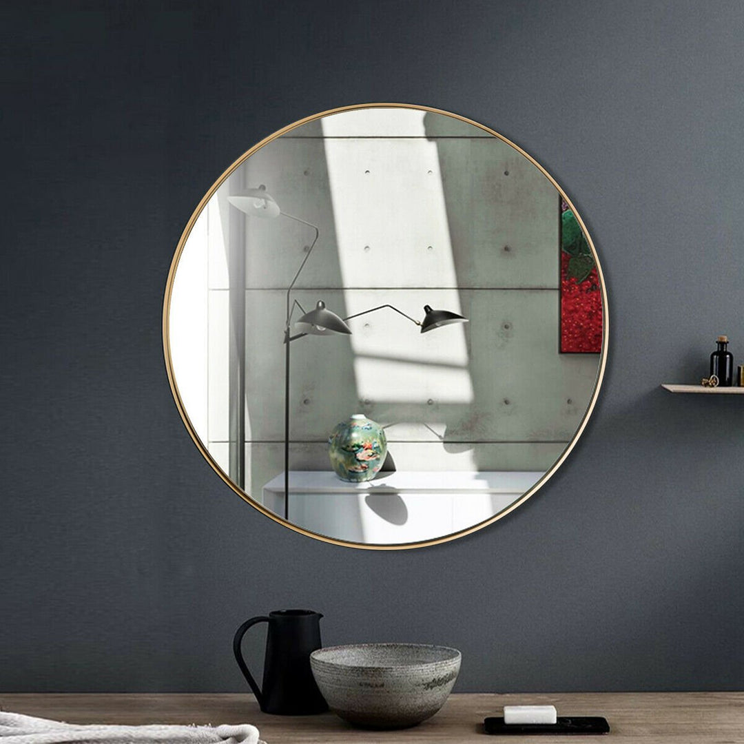 27.5 Modern Metal Wall-Mounted Round Mirror for Bathroom Entryway Gold Image 4