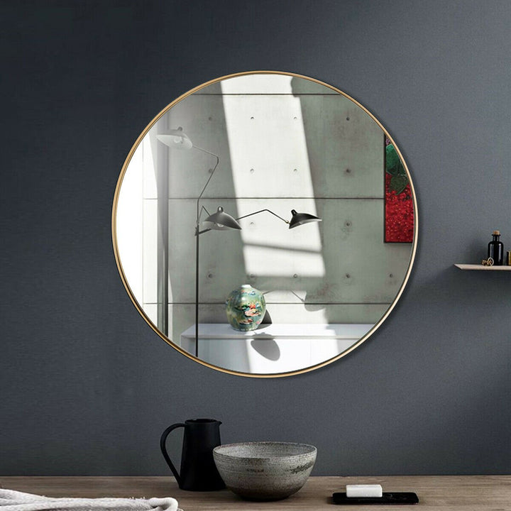 27.5 Modern Metal Wall-Mounted Round Mirror for Bathroom Entryway Gold Image 4