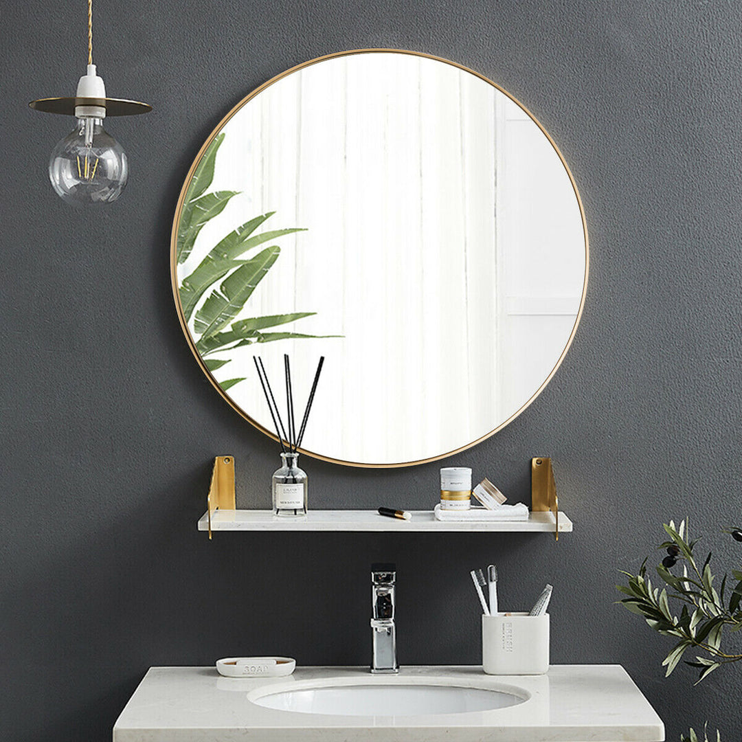 27.5 Modern Metal Wall-Mounted Round Mirror for Bathroom Entryway Gold Image 6