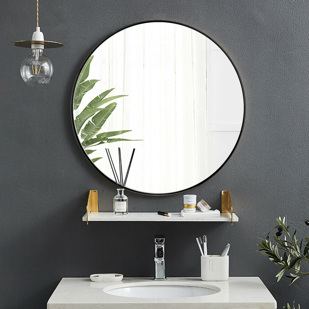 27.5 Modern Metal Wall-Mounted Round Mirror for Bathroom Entryway Black Image 5