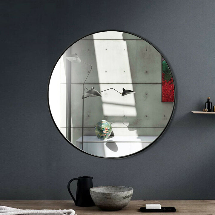 27.5 Modern Metal Wall-Mounted Round Mirror for Bathroom Entryway Black Image 6