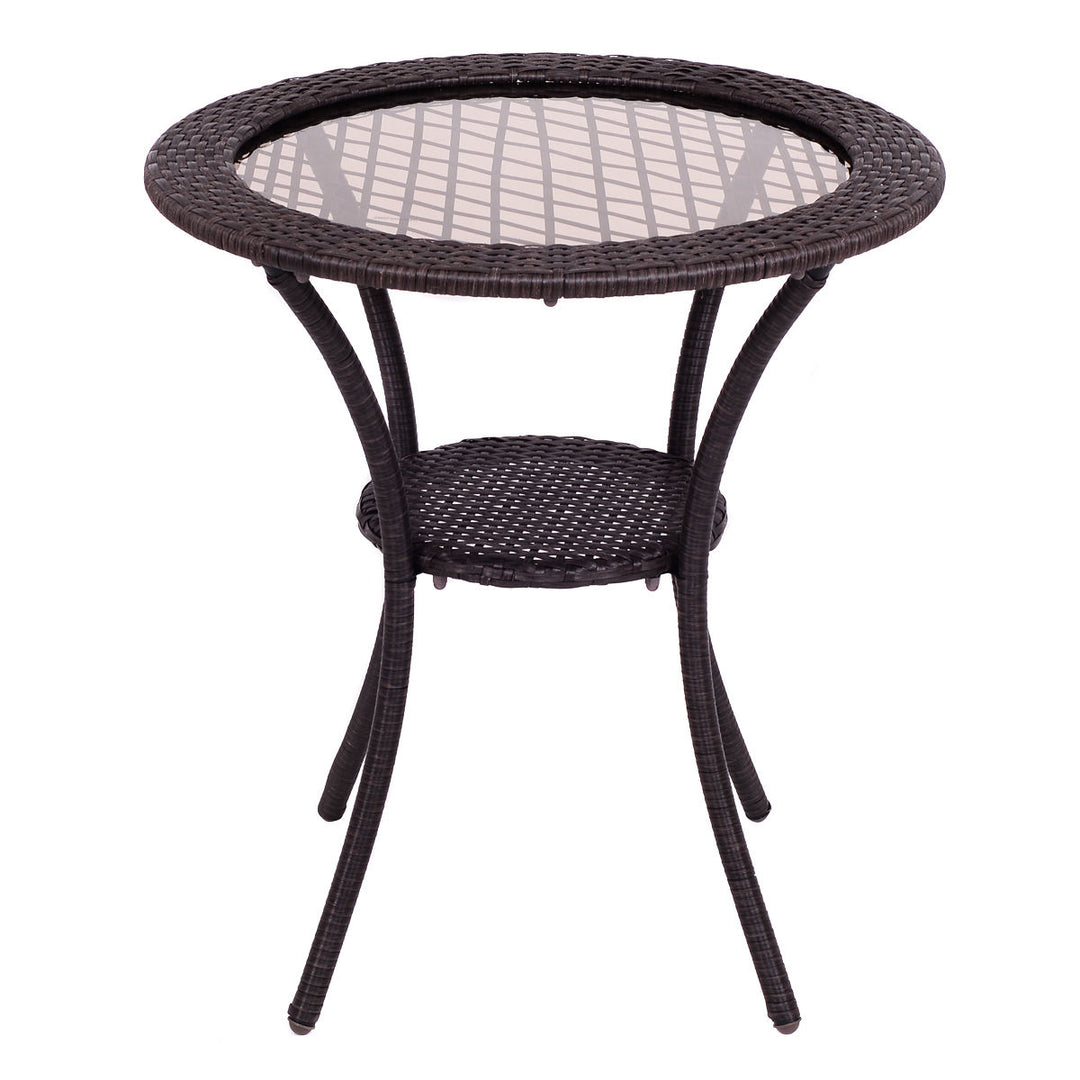 Round Rattan Wicker Coffee Table Glass Top Steel Frame Patio Furni W/Lower Shelf Image 1