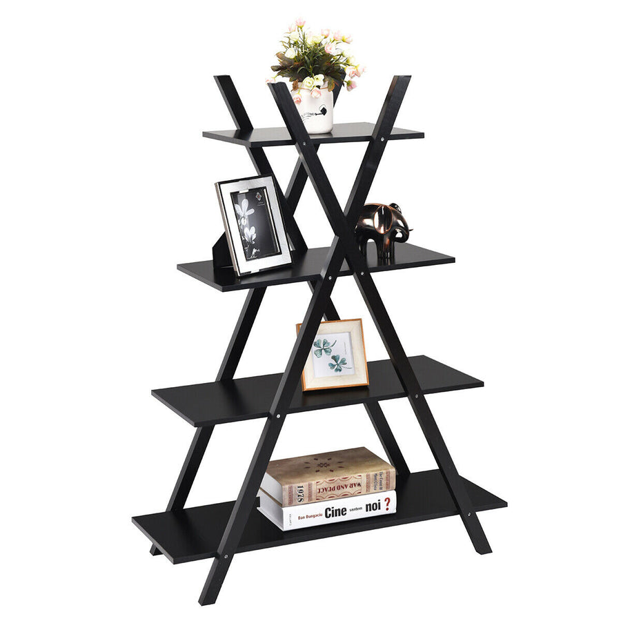 Costway 4-Tier Bookshelf Storage Display Shelves Bookcase Ladder X-Shape Image 1