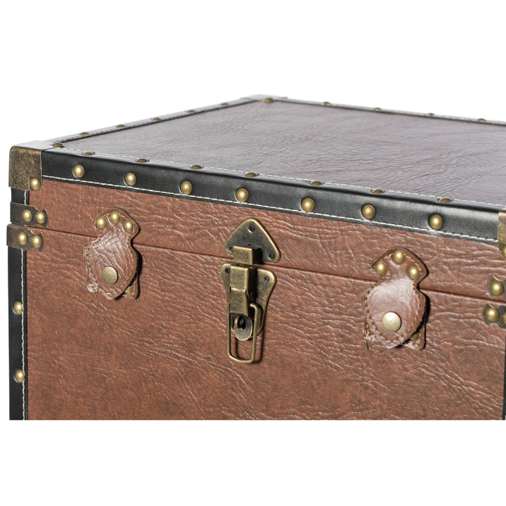 Faux Leather Storage Trunk Lockable End Table with Metal Stand 18in x 25in Image 7