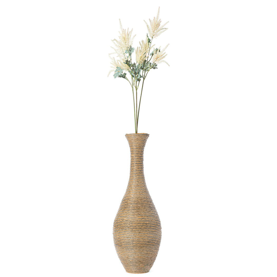 38 Inch Tall Beige Artificial Rattan Floor Vase for Living Room Entryway Decor Image 1