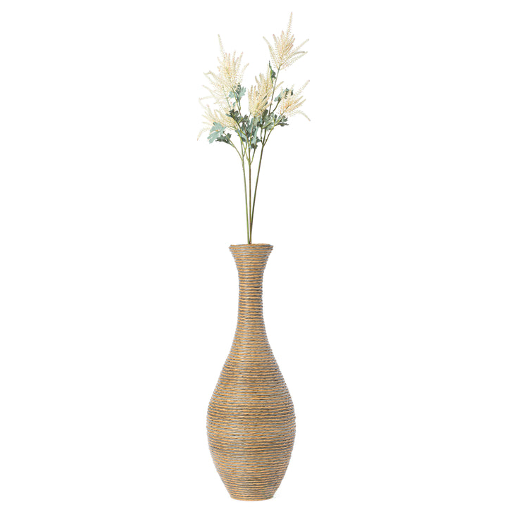 38-inch Tall Artificial Rattan Floor Vase in Elegant Beige - Statement Piece for Living Room Decor, Entryway, or Hallway Image 1
