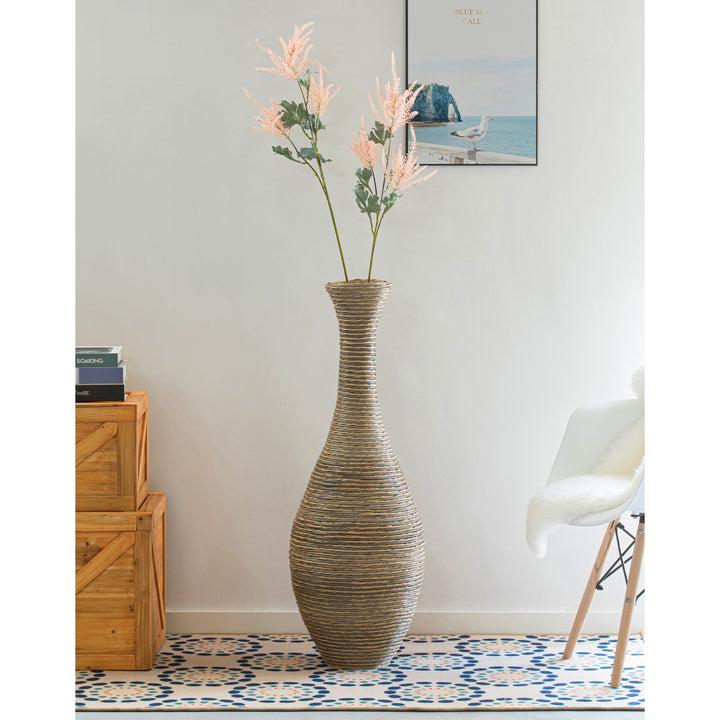 38 Inch Tall Beige Artificial Rattan Floor Vase for Living Room Entryway Decor Image 2