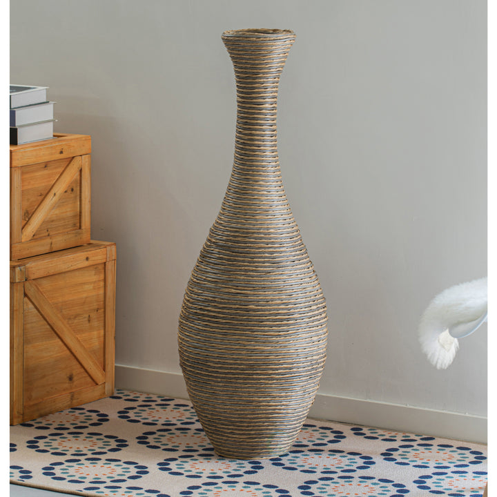 38-inch Tall Artificial Rattan Floor Vase in Elegant Beige - Statement Piece for Living Room Decor, Entryway, or Hallway Image 5