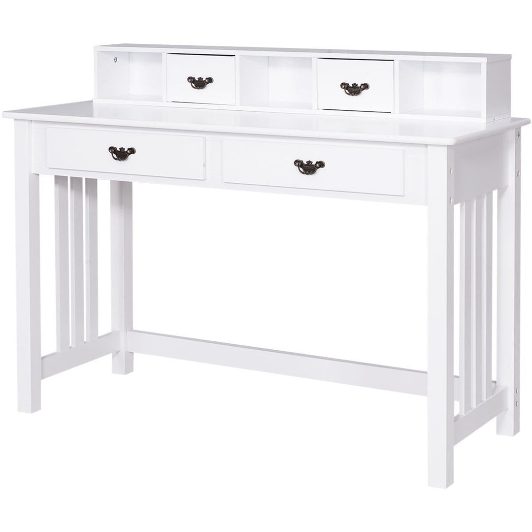 Writing Desk with Drawers and Removable Hutch Solid Wood Legs Concise Style Image 1