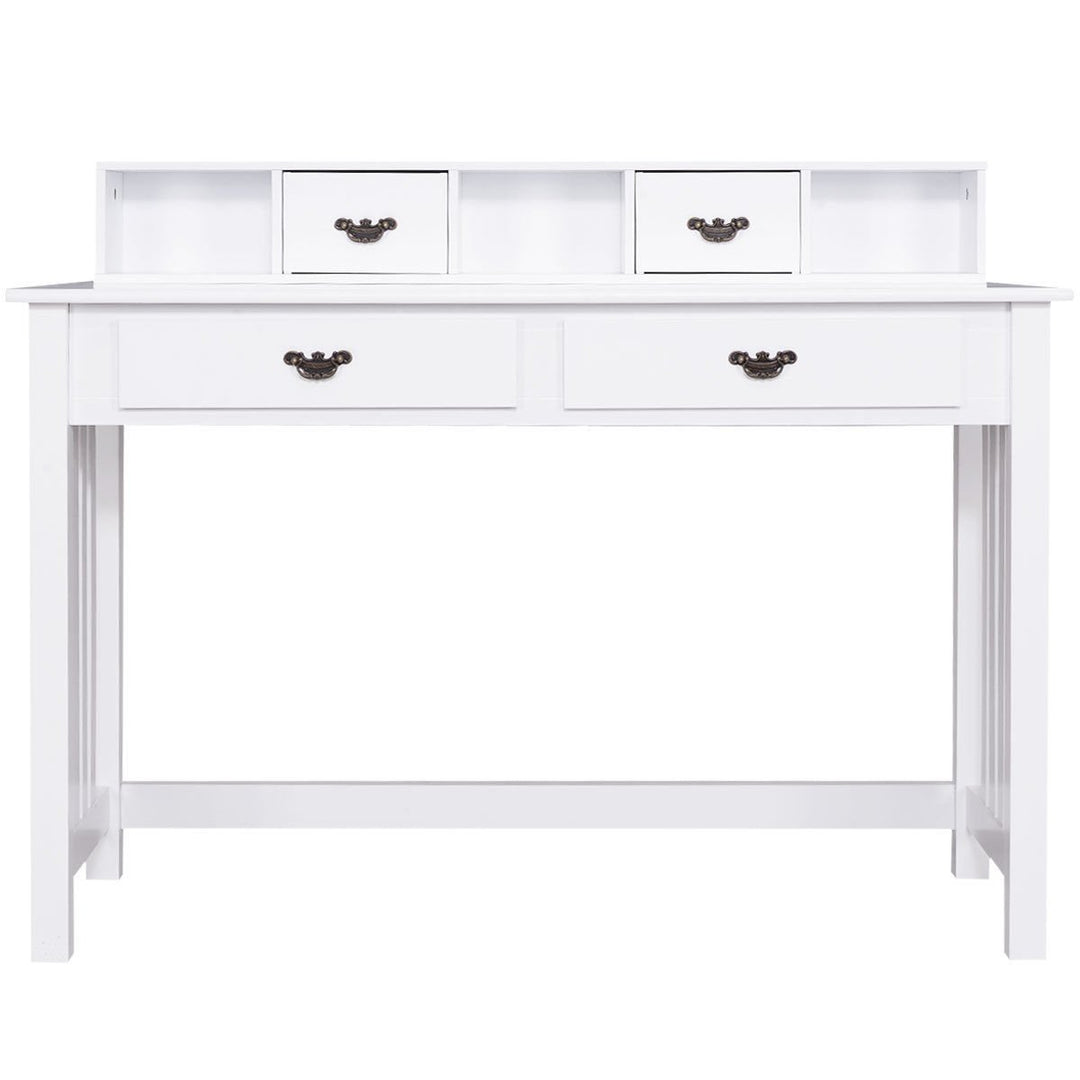 Writing Desk with Drawers and Removable Hutch Solid Wood Legs Concise Style Image 2