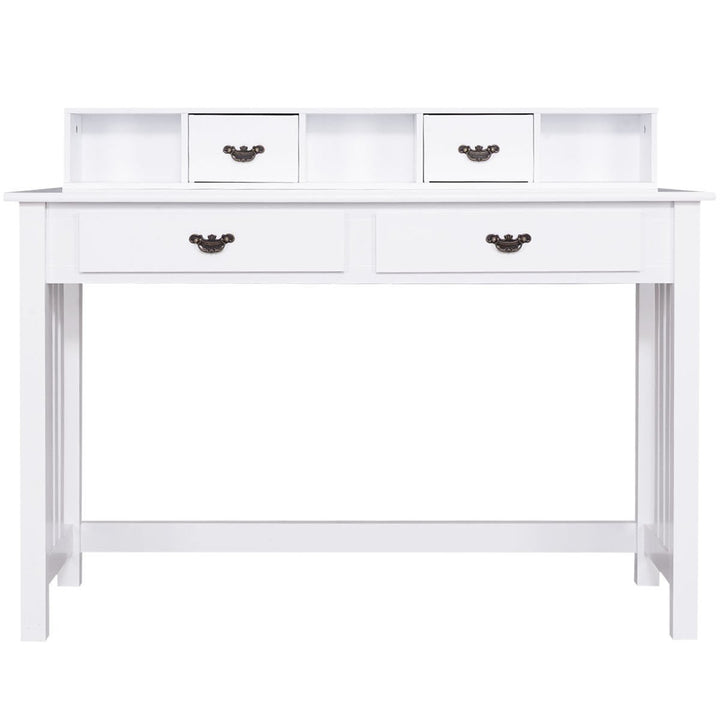 Writing Desk with Drawers and Removable Hutch Solid Wood Legs Concise Style Image 2