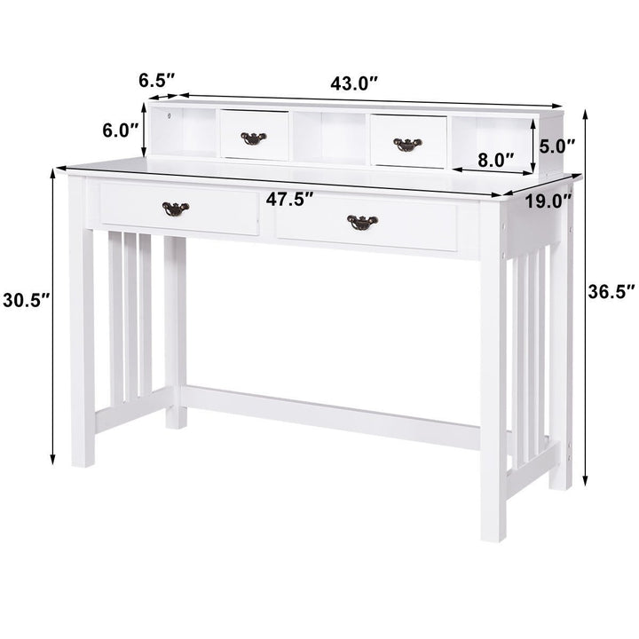 Writing Desk with Drawers and Removable Hutch Solid Wood Legs Concise Style Image 3