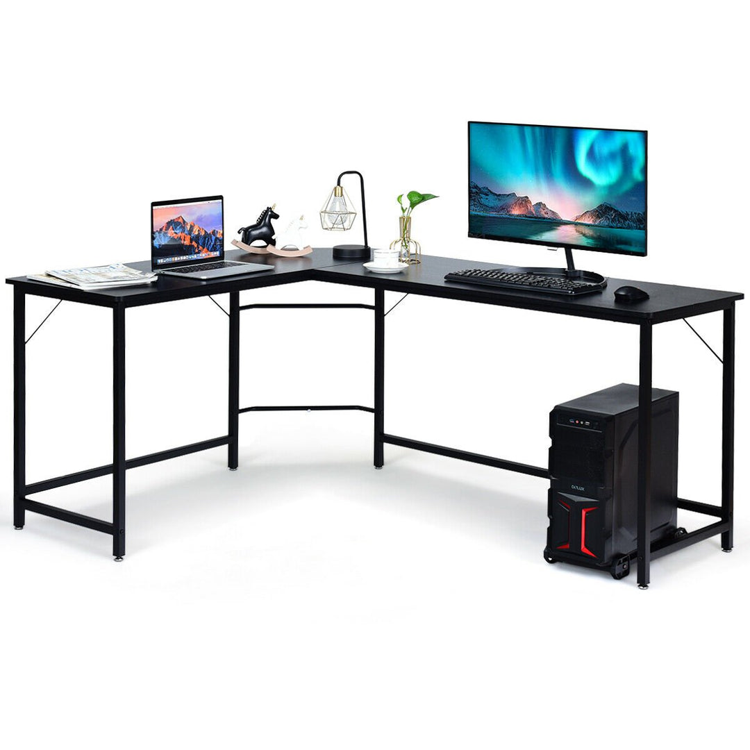 L Shaped Desk Corner Computer Desk PC Laptop Gaming Table Workstation Black/Natural/Brown Image 4