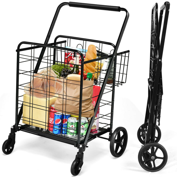 Heavy Duty Folding Shopping Cart Utility Jumbo Double Basket 330lbs Image 4