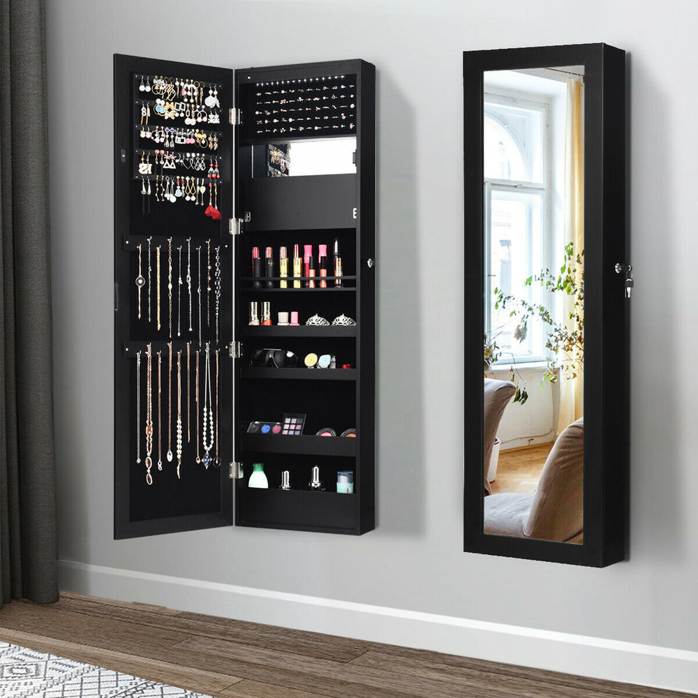 Wall Door Mounted Lockable Jewelry Cabinet Armoire Organizer w/LED Image 2