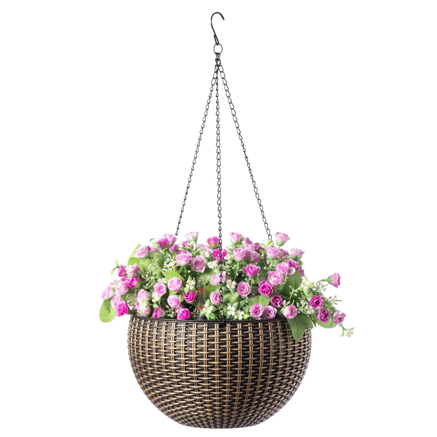 10" Self Watering Bronze Hanging Basket Flower Planter Image 1