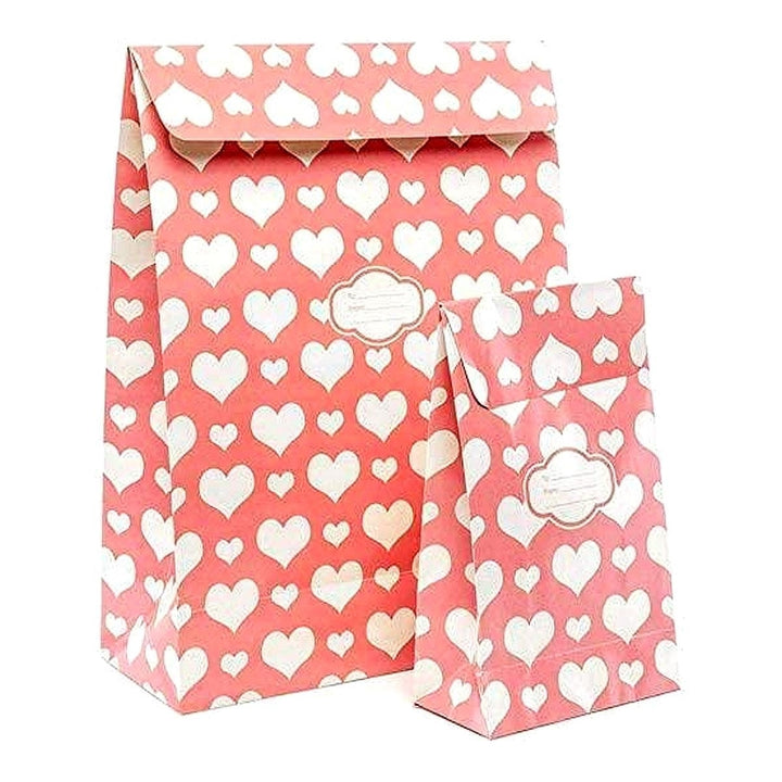 Pressie Pouch Gift Bag Medium Pink Hearts 12pk Peel and Seal No Wrap Present Image 1