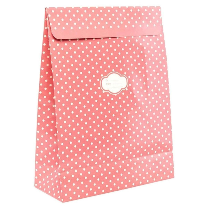 Pressie Pouch Pink Polka Dot Gift Bag Medium Peel Seal 12 Pack Present Bags Image 1