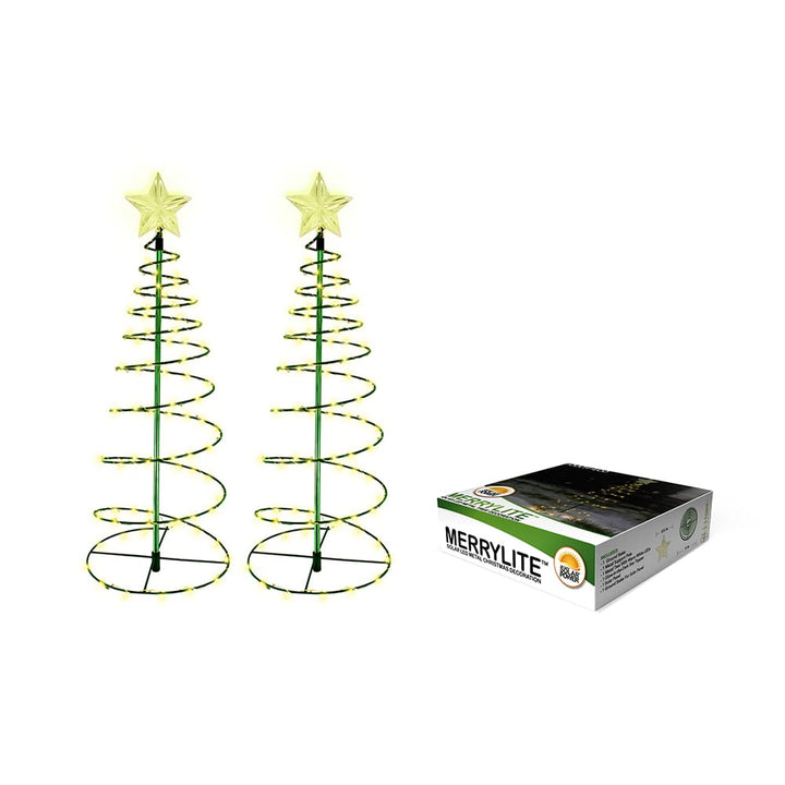 MERRYLITES Solar LED Christmas Tree Warm White Weather Resistant Steel Frame Image 1