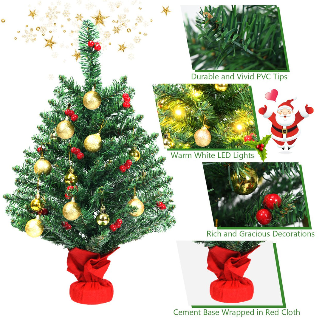 24 Pre-Lit Tabletop Christmas Tree PVC Ornaments Lights Image 9