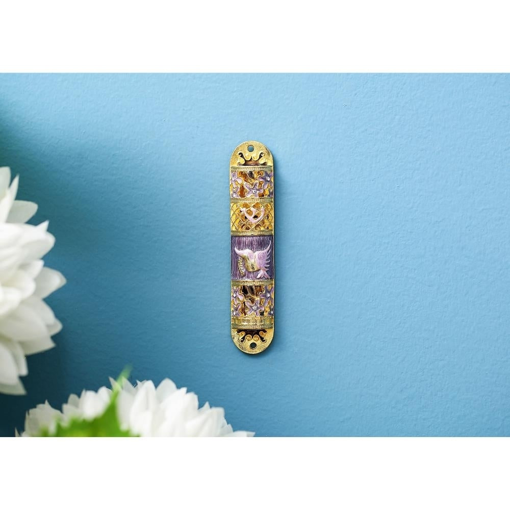 Hand Painted Enamel Mezuzah Embellished with a Floral Design with Gold Accents and fine Crystals by Matashi Image 4