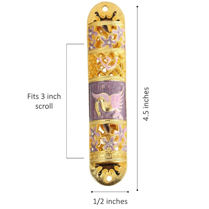 Hand Painted Enamel Mezuzah Embellished with a Floral Design with Gold Accents and fine Crystals by Matashi Image 6