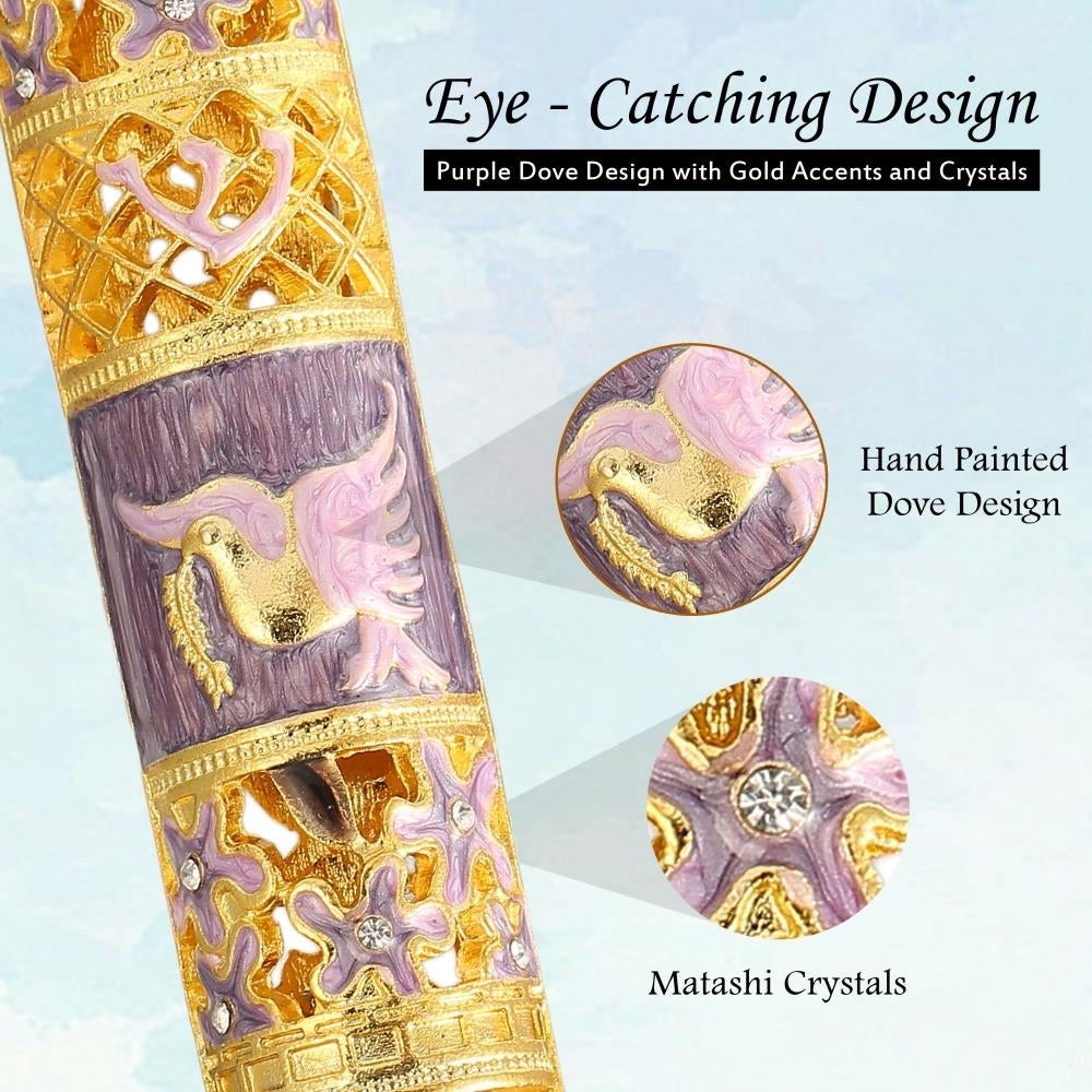 Hand Painted Enamel Mezuzah Embellished with a Floral Design with Gold Accents and fine Crystals by Matashi Image 7