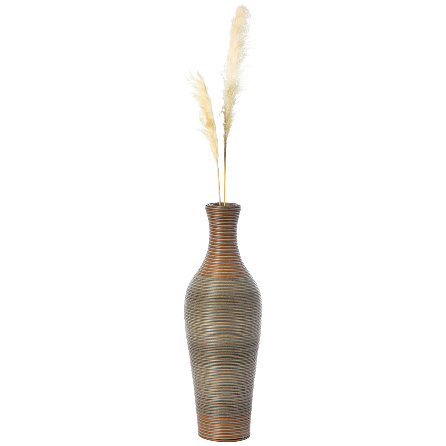 27-inch Tall Standing Designer Floor Vase - Durable Artificial Rattan - Elegant Two-Tone Brown Finish - Ideal Decor Image 1