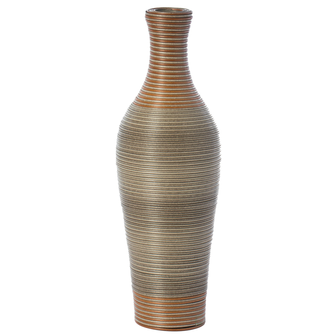27-inch Tall Standing Designer Floor Vase - Durable Artificial Rattan - Elegant Two-Tone Brown Finish - Ideal Decor Image 3