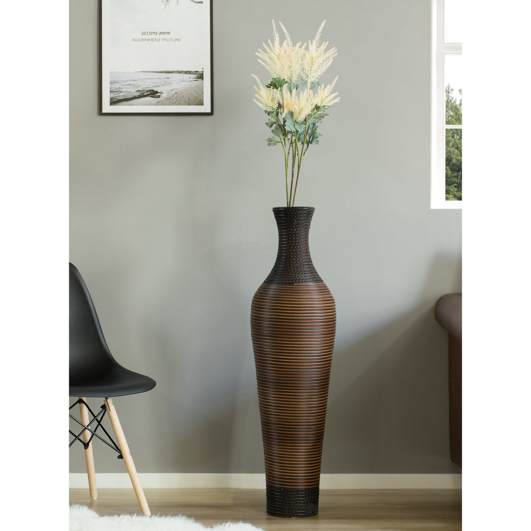 39 Inch Tall Designer Floor Vase Artificial Rattan Dark Brown Contemporary Decor Image 2