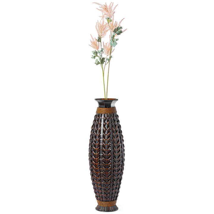 39 Inch Tall Bamboo Floor Vase Wicker Design Handcrafted Indoor Decor Accent Image 1