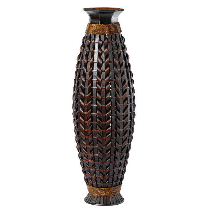 39 Inch Tall Bamboo Floor Vase Wicker Design Handcrafted Indoor Decor Accent Image 3