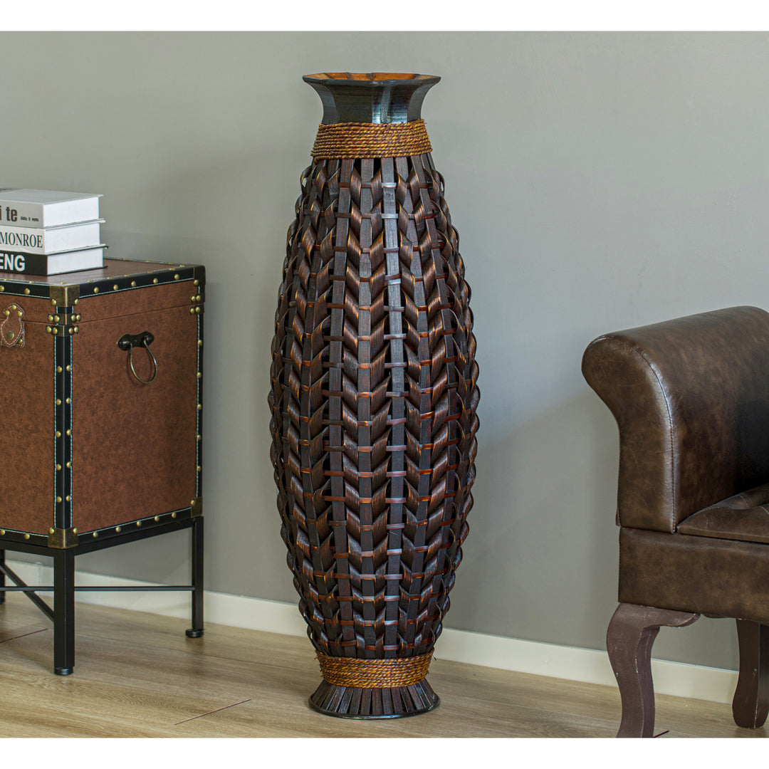 39-Inch-Tall Bamboo Floor Standing Vase with Wicker Woven Design - Handcrafted Bamboo Vase - Indoor Decor Accent Piece - Image 5