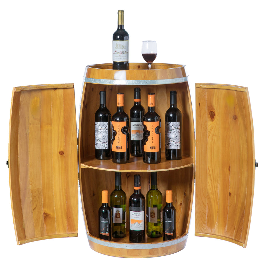 Wooden Wine Barrel Shaped Wine Holder, Bar Storage Lockable Storage Cabinet Image 1