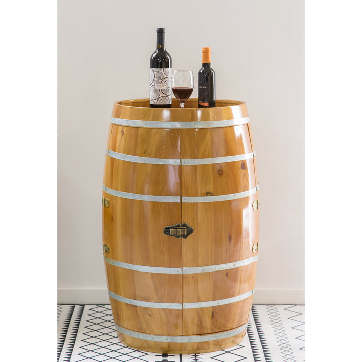 Wooden Wine Barrel Shaped Wine Holder, Bar Storage Lockable Storage Cabinet Image 2
