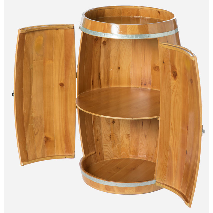 Wooden Wine Barrel Shaped Holder Lockable Storage Cabinet 21 Dia x 32 H Image 3