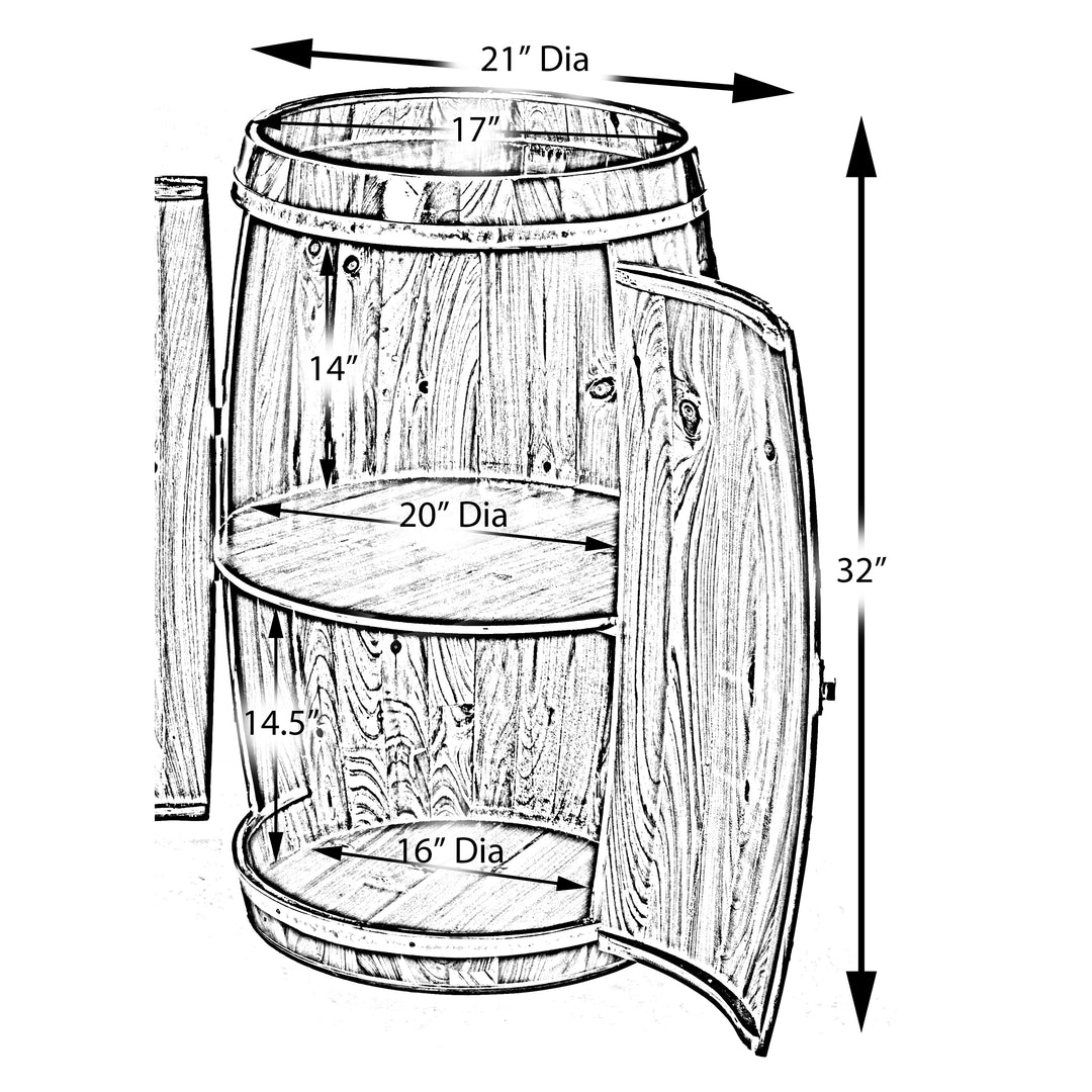 Wooden Wine Barrel Shaped Holder Lockable Storage Cabinet 21 Dia x 32 H Image 4