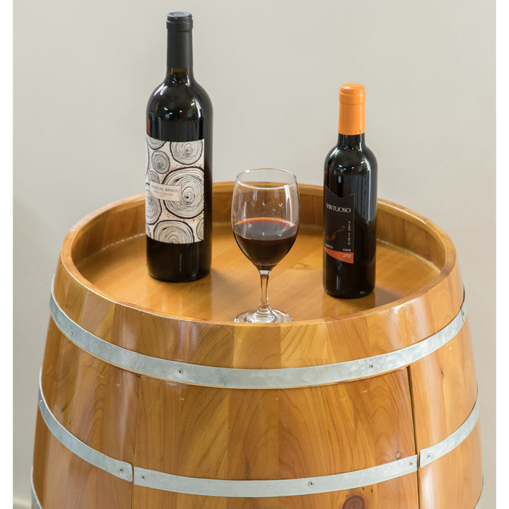 Wooden Wine Barrel Shaped Holder Lockable Storage Cabinet 21 Dia x 32 H Image 5